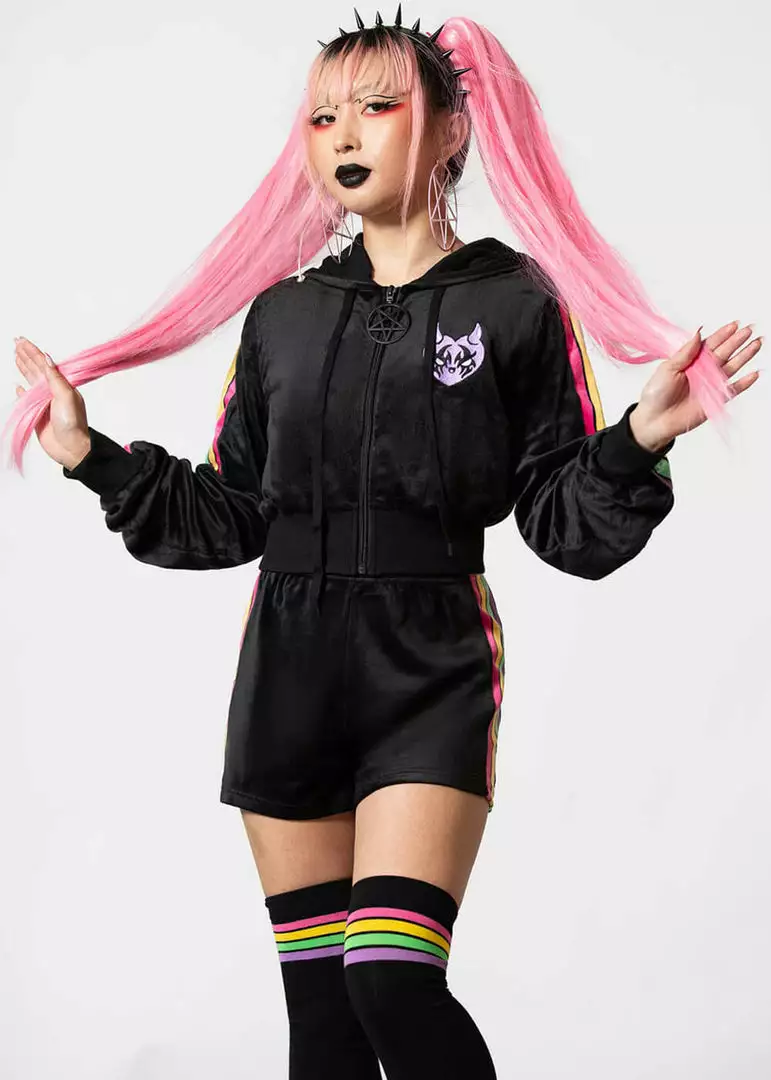 Killstar Coven Chill Rainbow Velour Hoodie Black 3 Killstar Coven Chill Rainbow Velour Hoodie Black