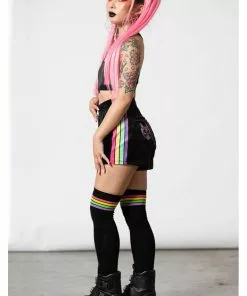 Killstar Groovy Rainbow Velour Shorts Black