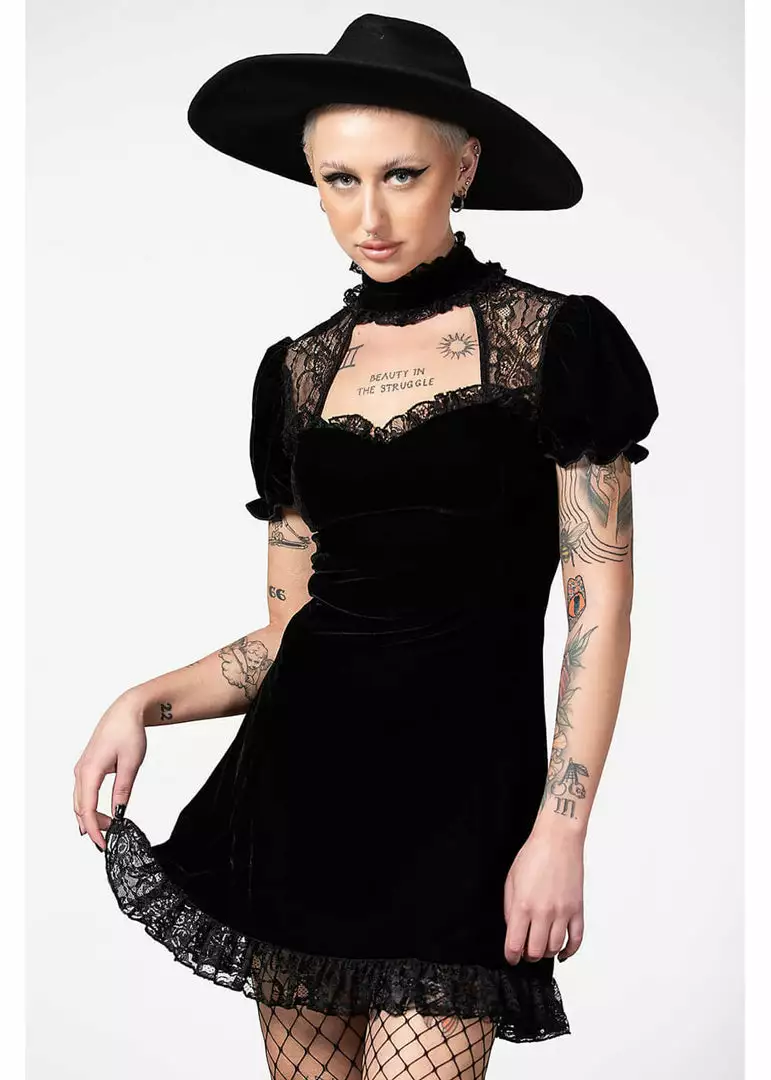 Killstar Julienne Keyhole Velvet 60's Dress Black 4 Killstar Julienne Keyhole Velvet 60's Dress Black