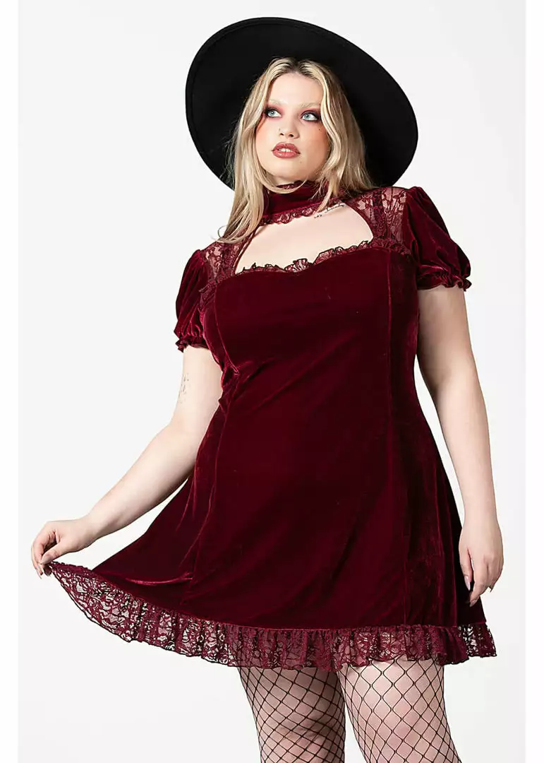 Killstar Julienne Keyhole Velvet 60's Jurk Blood Red New In 3 Killstar Julienne Keyhole Velvet 60's Jurk Blood Red New In