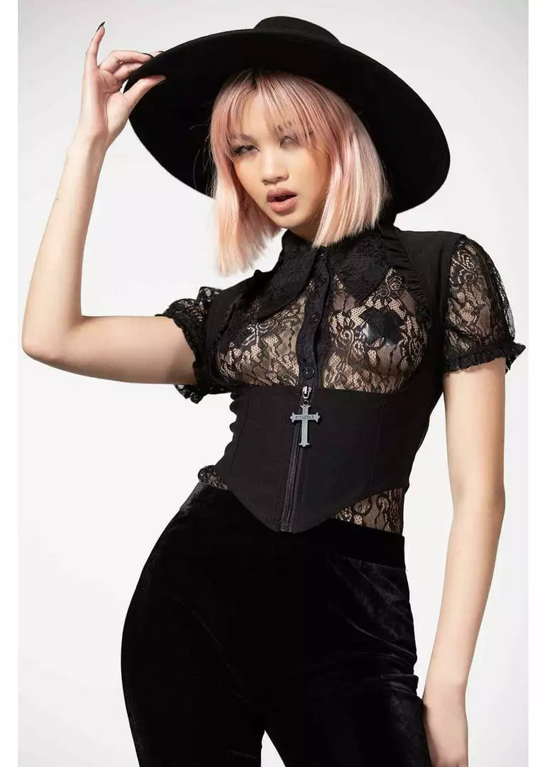Killstar Isobella Cross Corset Top Black New In 3 Killstar Isobella Cross Corset Top Black New In