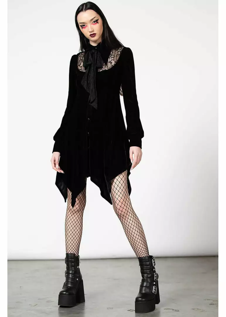 Killstar Nymyra Velvet Cameo 60's Dress Black 5 Killstar Nymyra Velvet Cameo 60's Dress Black