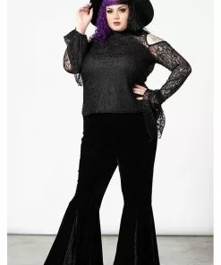 New In Killstar Marisol Velvet 70's Flare Bell Bottoms Trousers Black