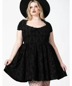 Killstar Crossed Chloe Flocked Skater Dress Black New In