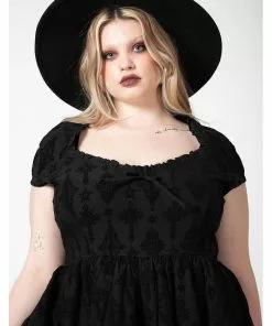 Killstar Crossed Chloe Flocked Skater Dress Black New In