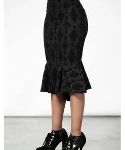 Killstar Candence Flocker Midi Pencil Skirt Black