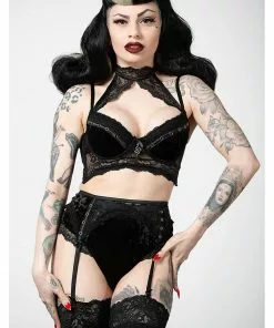 Killstar Mercy Lace Garter Belt Black