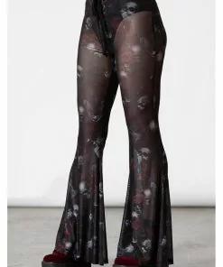 Killstar Spirala Mesh Bell Bottoms Flare Trousers Black
