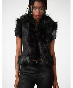 Killstar Terradalia Faux Fur 70's Gilet Black