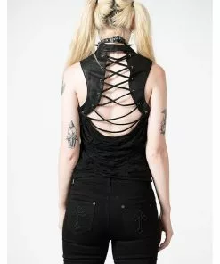 New In Killstar Hardy Lace-Up Vest Top Black