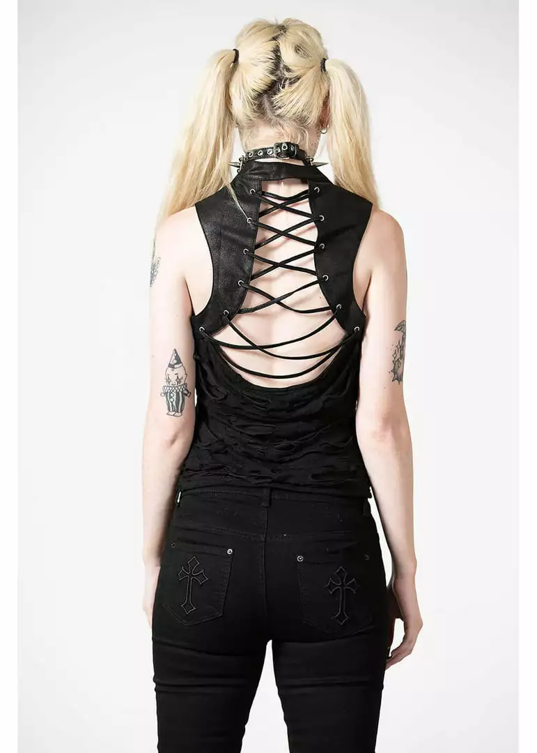 New In Killstar Hardy Lace-Up Vest Top Black 3 New In Killstar Hardy Lace-Up Vest Top Black