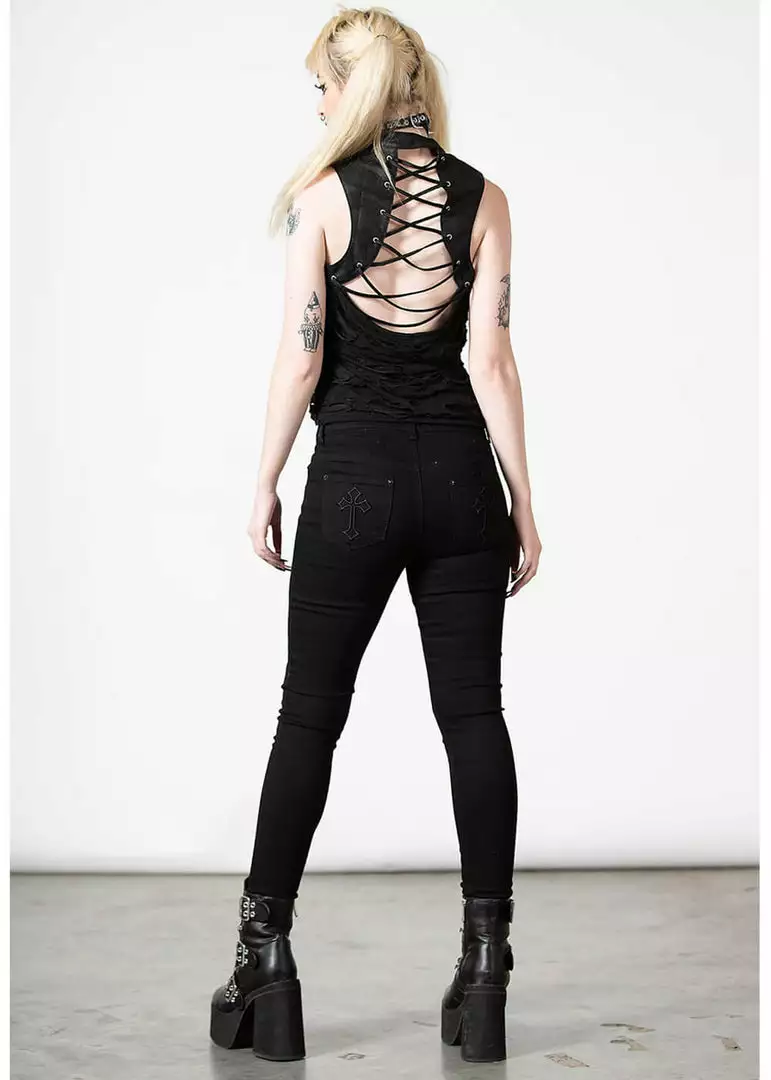 New In Killstar Hardy Lace-Up Vest Top Black 6 New In Killstar Hardy Lace-Up Vest Top Black