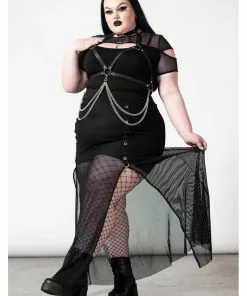 New In Killstar Paragon Fishnet Maxi Skirt Black