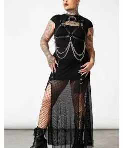 New In Killstar Paragon Fishnet Maxi Skirt Black
