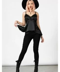 New In Killstar Zaria Satin 60's Top Black