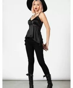 New In Killstar Zaria Satin 60's Top Black