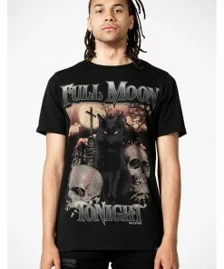 Killstar Full Moon Cat T-Shirt Black New In