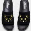 New In Koi Footwear Riku Cat Face Plateau Sliders Black Gold