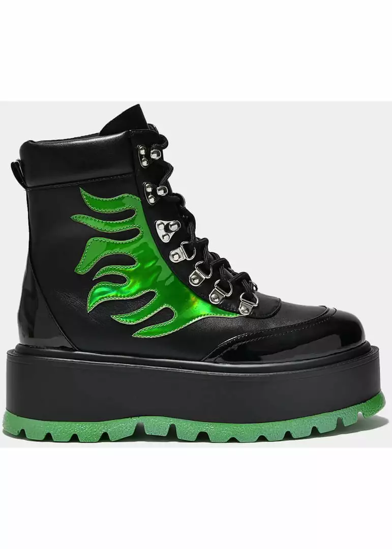 Koi Footwear Helios Hologram Flames Plateau Boots Black Green 4 Koi Footwear Helios Hologram Flames Plateau Boots Black Green