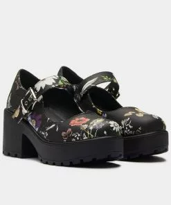 New In Koi Footwear Tira Floral Mary Janes Pumps Black
