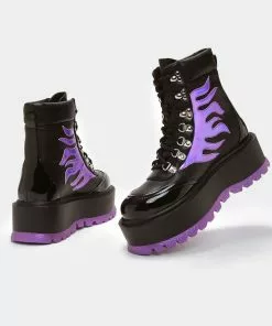 New In Koi Footwear Helios Hologram Flames Platform Boots Black Purple 8 New In Koi Footwear Helios Hologram Flames Platform Boots Black Purple