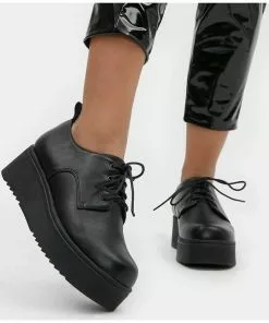 New In Koi Footwear Ramit PU Platform Creepers Black