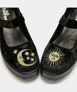 Koi Footwear Della Witchy Moon Velvet Mary Janes 60's Pumps Black New In