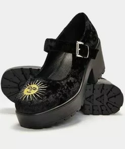 Koi Footwear Della Witchy Moon Velvet Mary Janes 60's Pumps Black New In