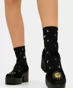 Koi Footwear Della Witchy Moon Velvet Mary Janes 60's Pumps Black New In