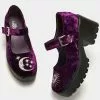 Koi Footwear Della Witchy Moon Mary Janes Velvet 60's Pumps Purple New In