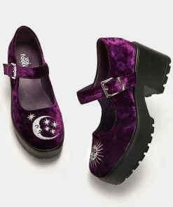 Koi Footwear Della Witchy Moon Mary Janes Velvet 60's Pumps Purple New In