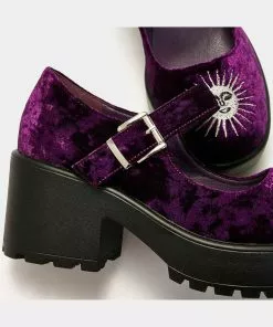Koi Footwear Della Witchy Moon Mary Janes Velvet 60's Pumps Purple New In
