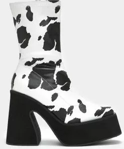 New In Koi Footwear Holy Cow 70's Platform Boot Black White