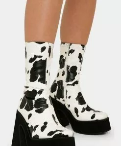 New In Koi Footwear Holy Cow 70's Platform Boot Black White 13 New In Koi Footwear Holy Cow 70's Platform Boot Black White