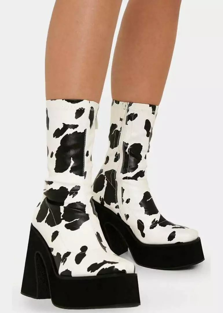 New In Koi Footwear Holy Cow 70's Platform Boot Black White 8 New In Koi Footwear Holy Cow 70's Platform Boot Black White