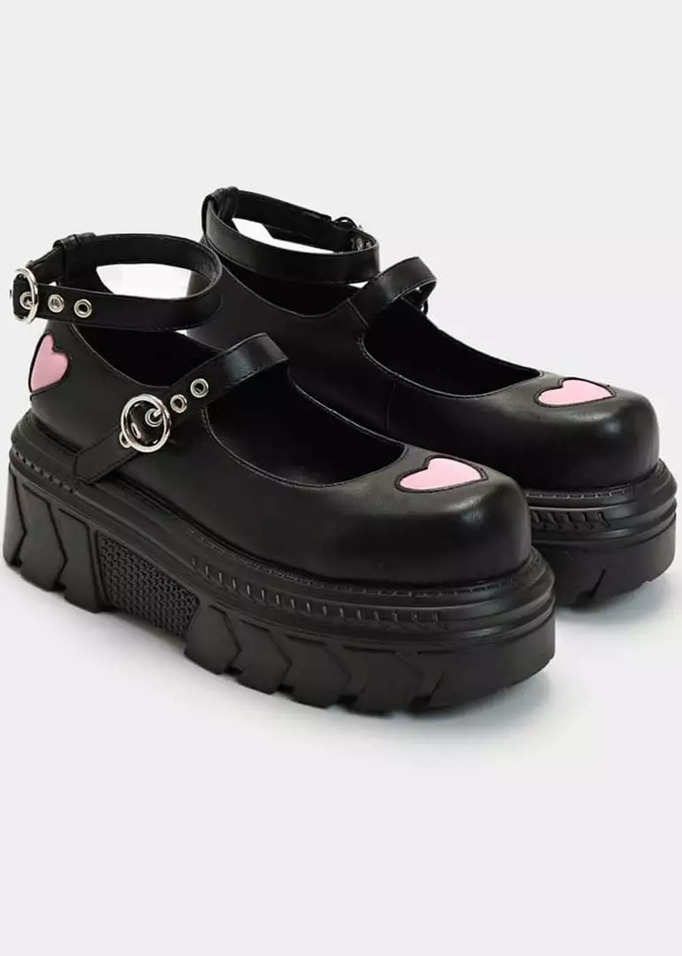 Koi Footwear Warrior Heart Platform Sandals Black Pink New In 3 Koi Footwear Warrior Heart Platform Sandals Black Pink New In