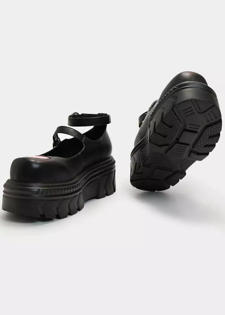 Koi Footwear Warrior Heart Platform Sandals Black Pink New In 5 Koi Footwear Warrior Heart Platform Sandals Black Pink New In