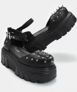 New In Koi Footwear Perfect Spike Platform Sandals Black