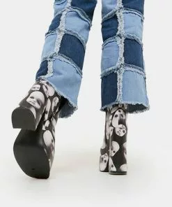 New In Koi Footwear Dead Silence Doll Heads 80's Platform Boots Black