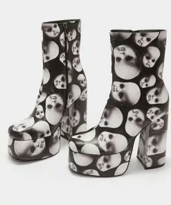 New In Koi Footwear Dead Silence Doll Heads 80's Platform Boots Black