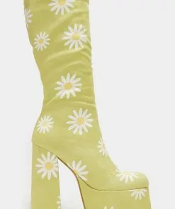New In Koi Footwear Crazy Daisy 70's Platform Boots Green
