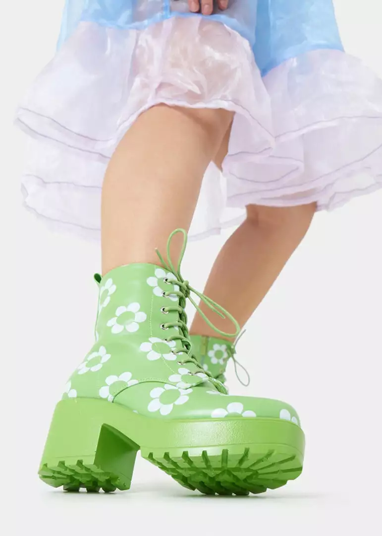 Koi Footwear Orchis Charm 60's Flower Power Boots Green New In 5 Koi Footwear Orchis Charm 60's Flower Power Boots Green New In