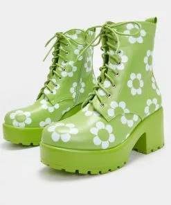 Koi Footwear Orchis Charm 60's Flower Power Boots Green New In 11 Koi Footwear Orchis Charm 60's Flower Power Boots Green New In