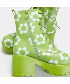 Koi Footwear Orchis Charm 60's Flower Power Boots Green New In