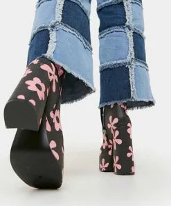 Koi Footwear Empty Flowers 70's Platform Boots Black New In