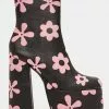 Koi Footwear Empty Flowers 70's Platform Boots Black New In