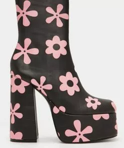Koi Footwear Empty Flowers 70's Platform Boots Black New In