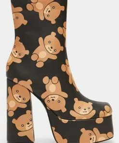 Koi Footwear Bungle Burden Teddy Bear 70's Platform Boots Black New In