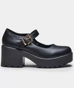 New In Koi Footwear Tira PU Classic Mary Janes Pumps Black