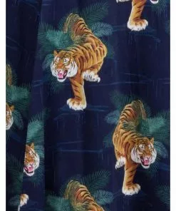 Lady Vintage Lady V Hepburn Tigress Tigers 50's Swing Dress Blue 14 Lady Vintage Lady V Hepburn Tigress Tigers 50's Swing Dress Blue